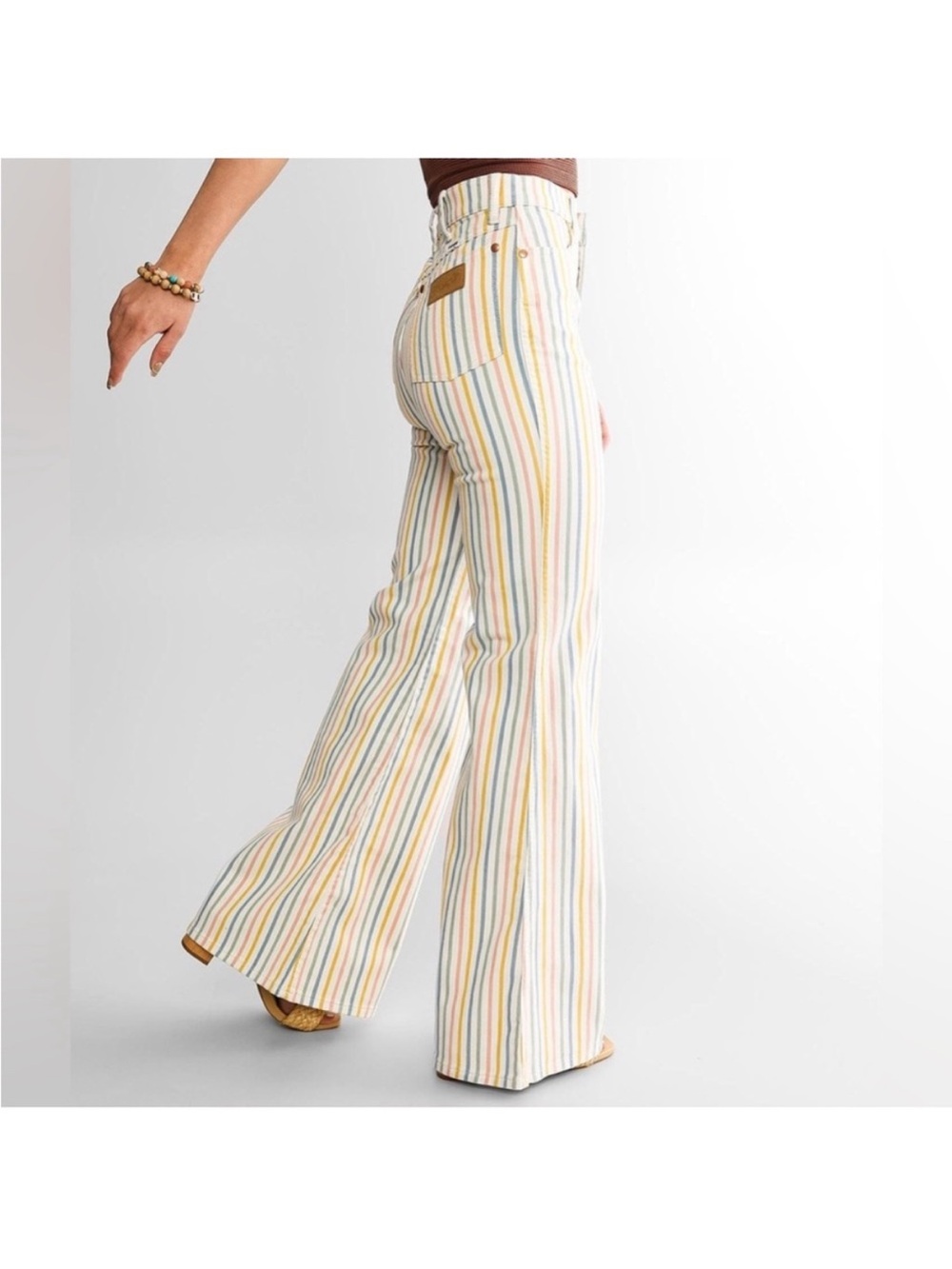 Wrangler Wanderer High Rise Flare Pastel Multi-Stripe Wide Leg Jeans